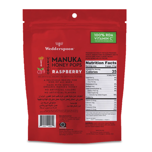 Wedderspoon Organic Manuka Honey Pops Raspberry 24 pcs