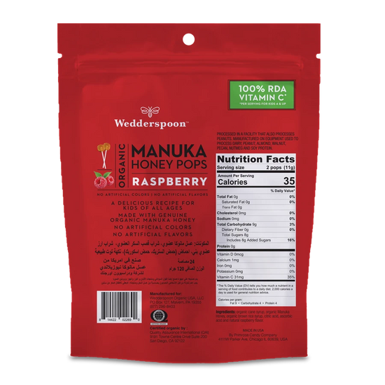 Wedderspoon Organic Manuka Honey Pops Raspberry 24 pcs