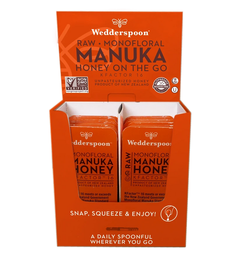 Wedderspoon Raw Monofloral Manuka Honey On The Go K-Factor 16 24 pcs