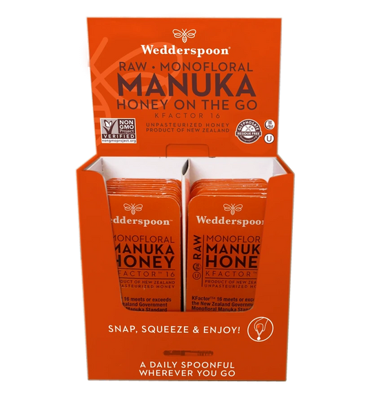 Wedderspoon Raw Monofloral Manuka Honey On The Go K-Factor 16 24 pcs